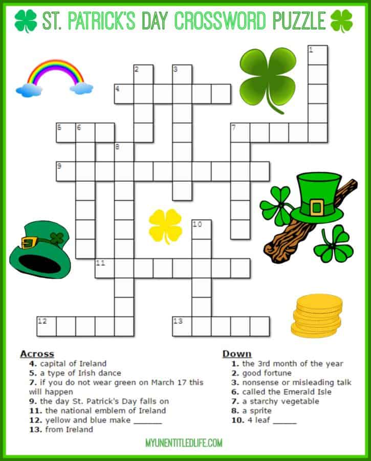 St Patrick s Day Printable Crossword Puzzle