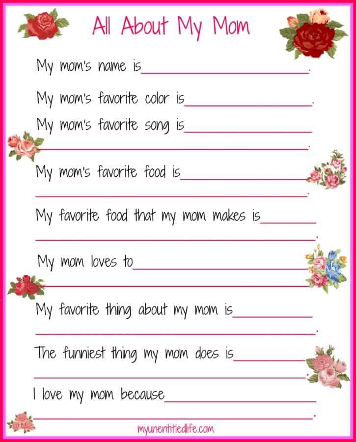 All About My Mom free mother’s day printable