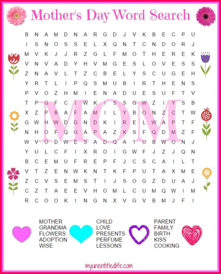 mothers day word search free printable
