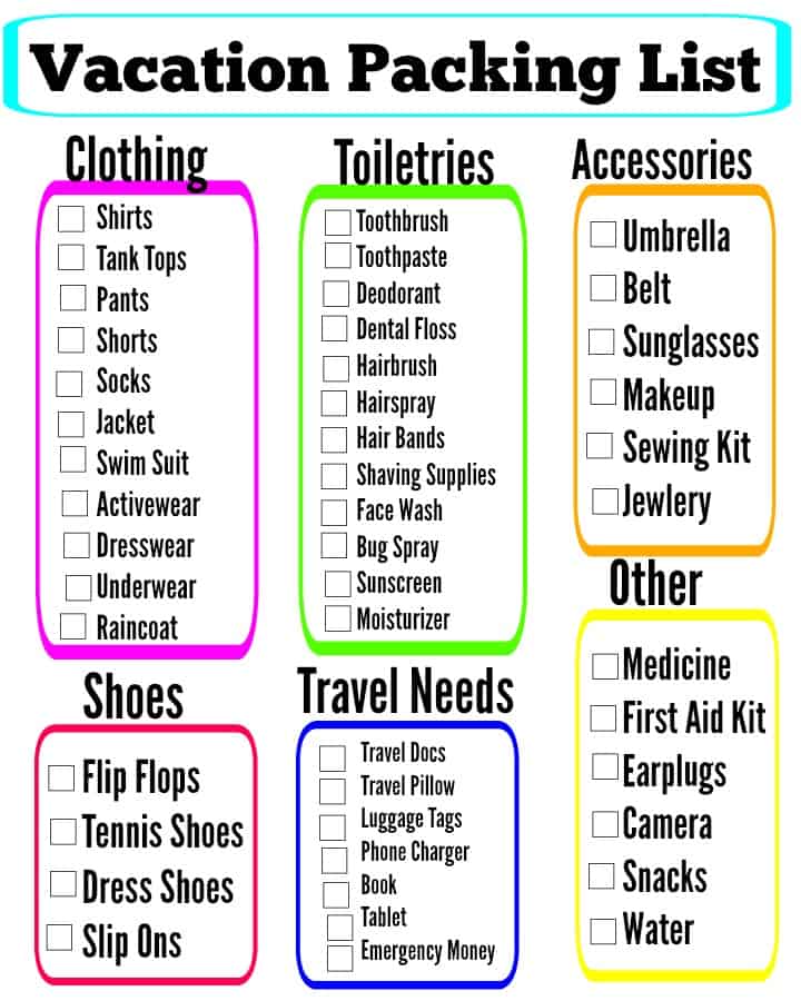 summer vacation packing checklist